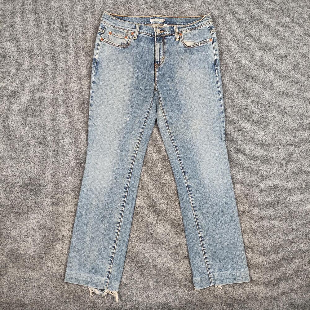 Levis Jeans Womens 10M Light Wash Mid Rise Straight Stretch Distressed Denim